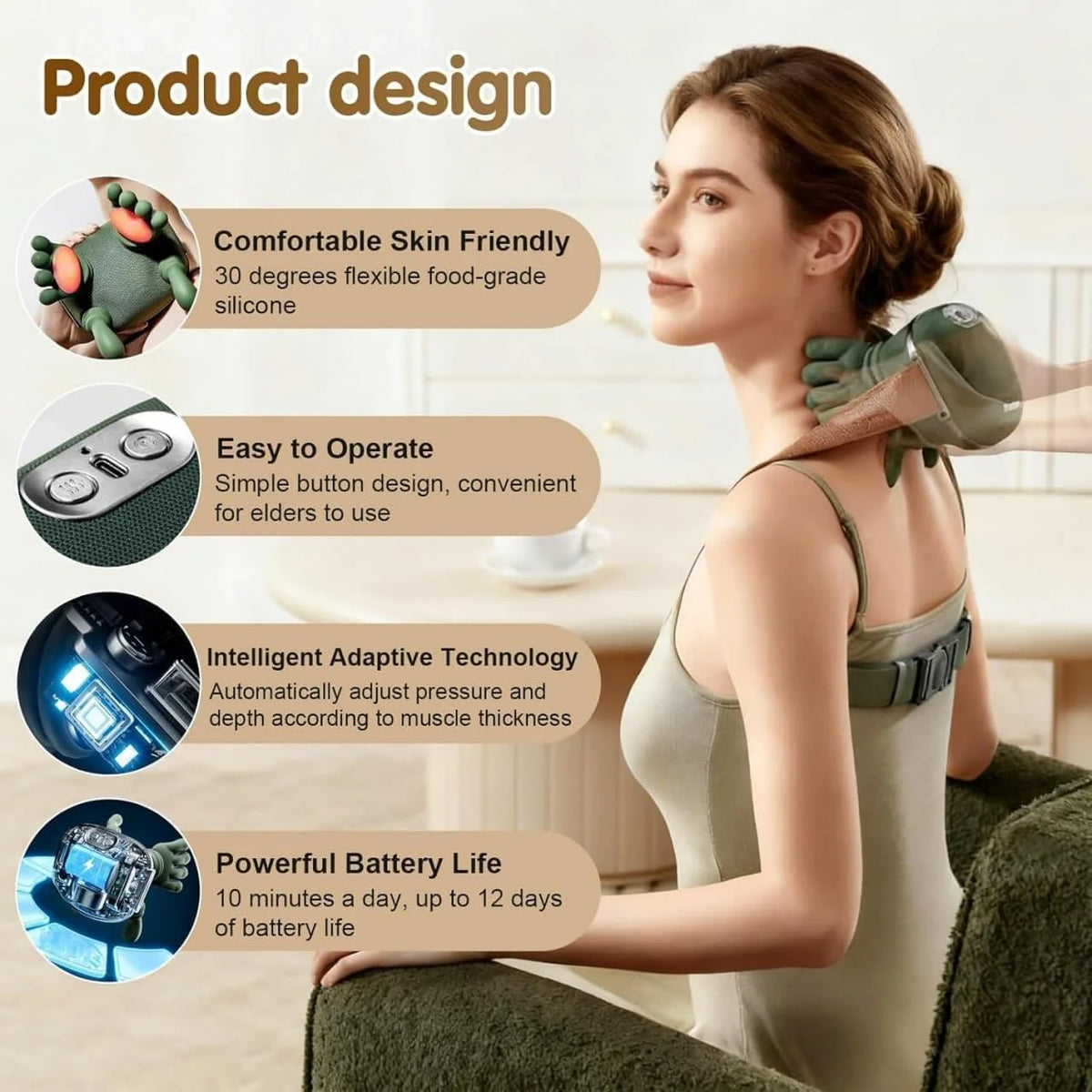 Portable Electric Neck Massager with Heat | Rechargeable Deep Tissue Neck & Shoulder Massager